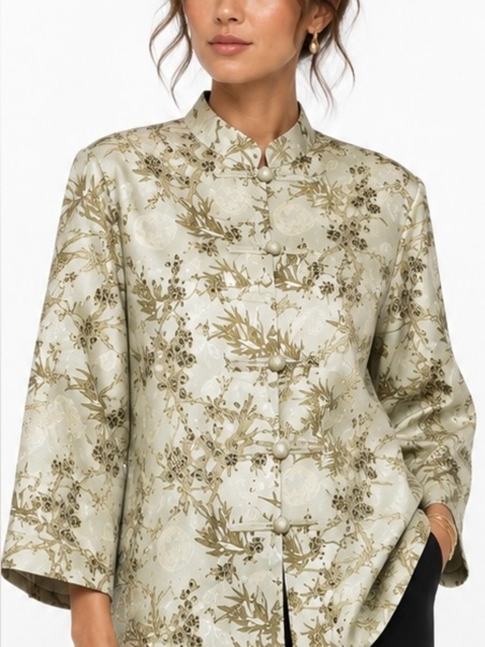 Vintage Shanghai Chinese Brocade Tang Jacket Mandarin Collar Frog Closure XL